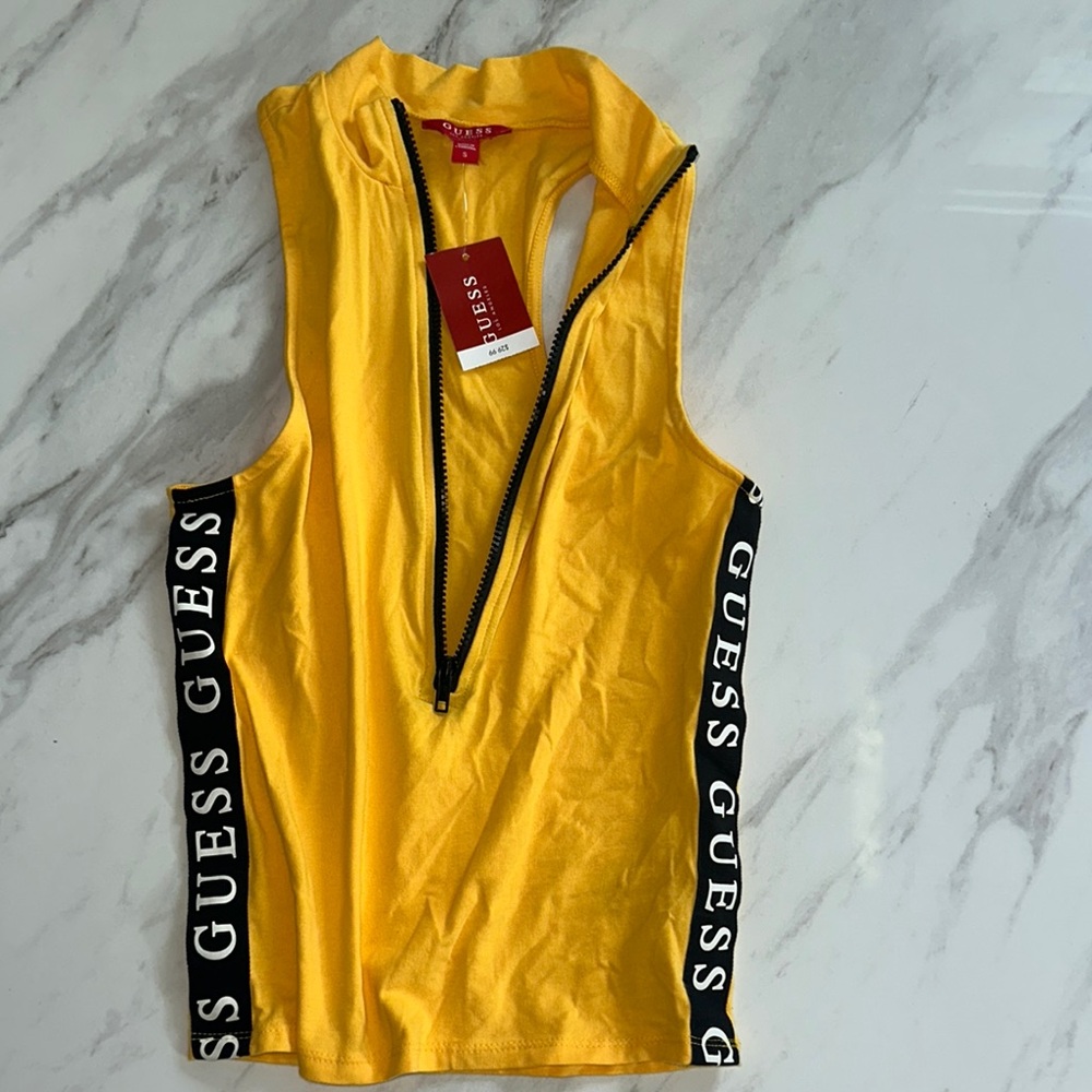 Guess Yellow Tank Top with Black Trim